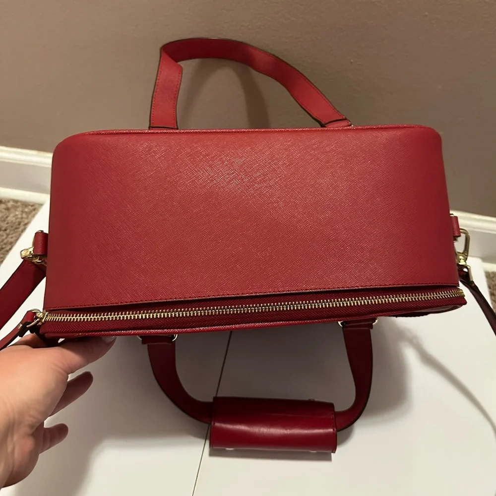 Kate Spade EUC Red Saffiano Leather Bon Voyage Suitcase Topper Travel Bag